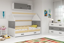 Dětská postel Dominik 80x160 borovice/růžová/bílá